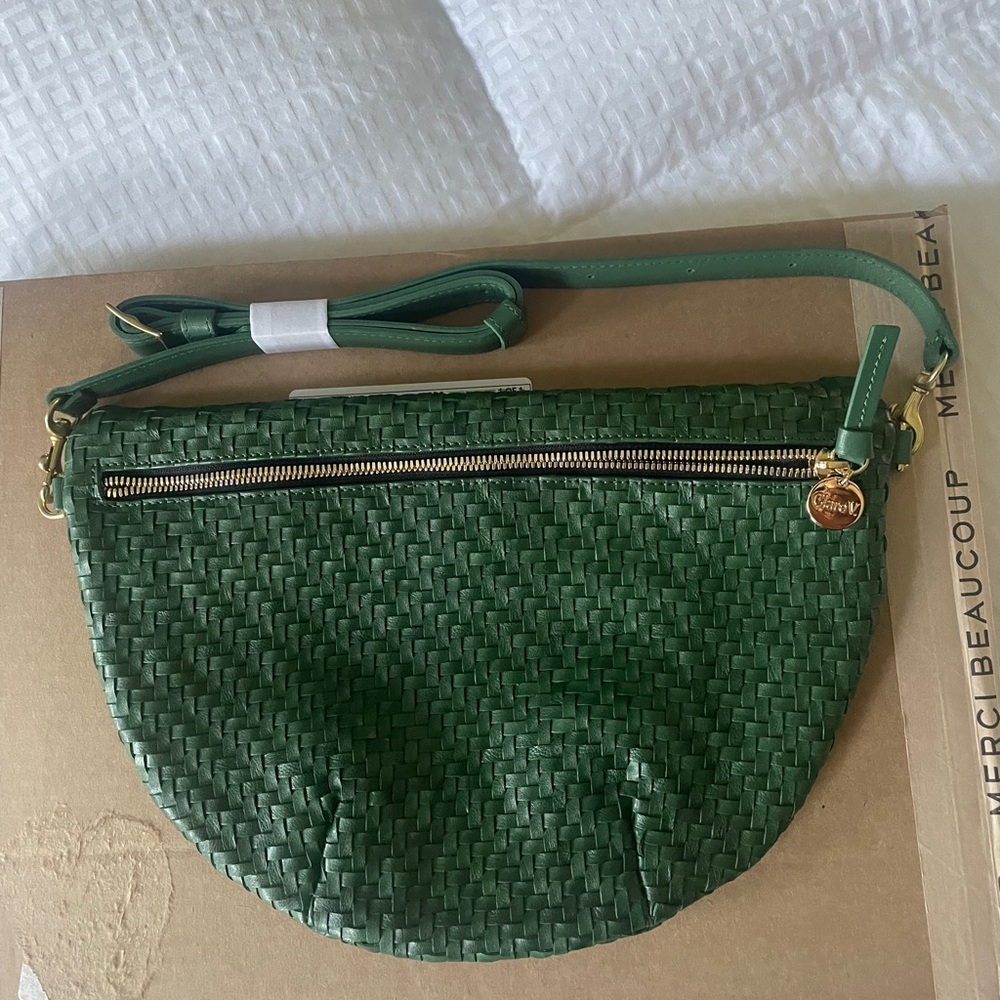 Clare V Green Woven Crossbody Bag